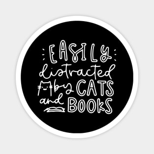 Easily Distracted By Cats And Books Shirt - Funny Cat Magnet